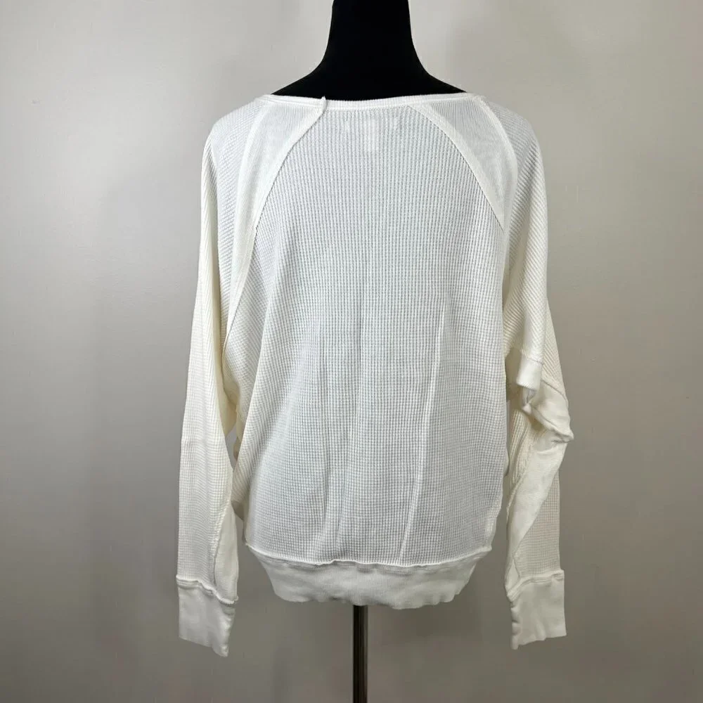 Free‎ People Santa Clara Waffle Knit Thermal Long Sleeve Top in Alabaster White